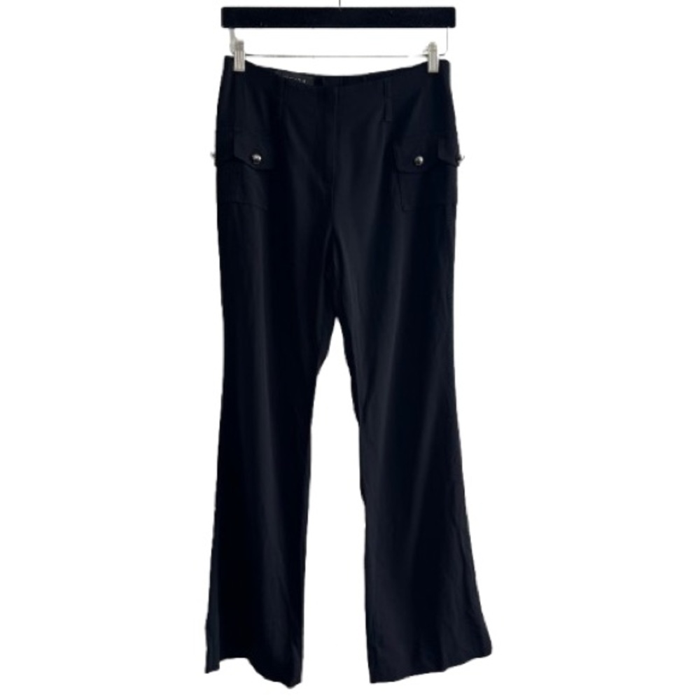Escada Black New Wool Blend Trouser Pants Crown Buttons Minimal Dark Academia